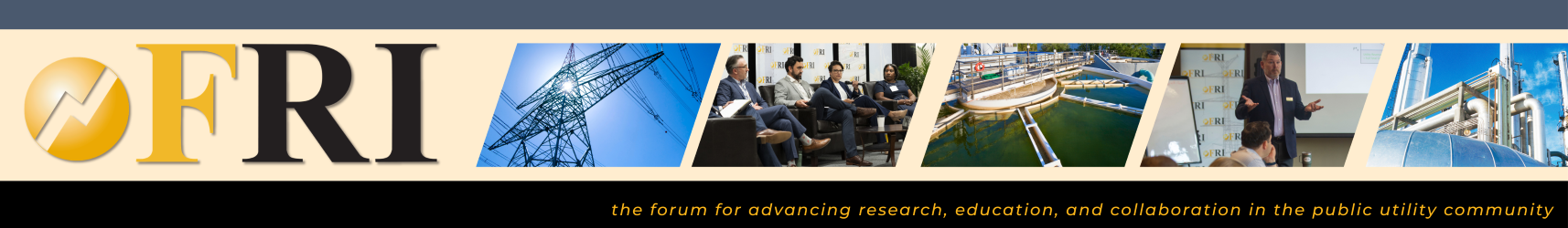 Banner with FRI logo, tagline, and images representing utility sectors and institute activities