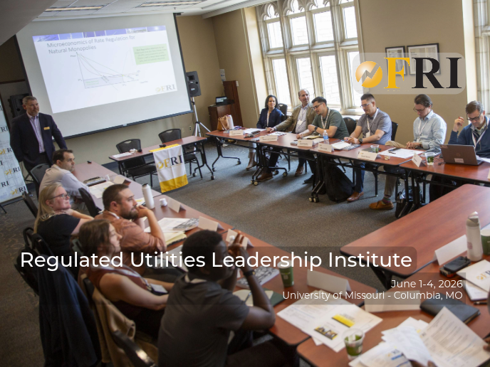 A collaborative group of professionals engages in shared learning and discussion within a sunlit, collegiate seminar room during the Regulated Utilities Leadership Institute.
